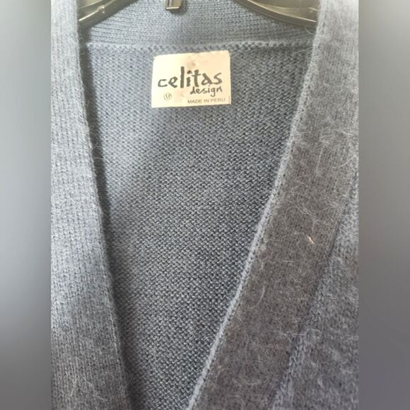 Celitas Design M Pockets Pretty Spruce Blue Alpaca Wool Men Cardigan Vest PERU - Picture 3 of 8